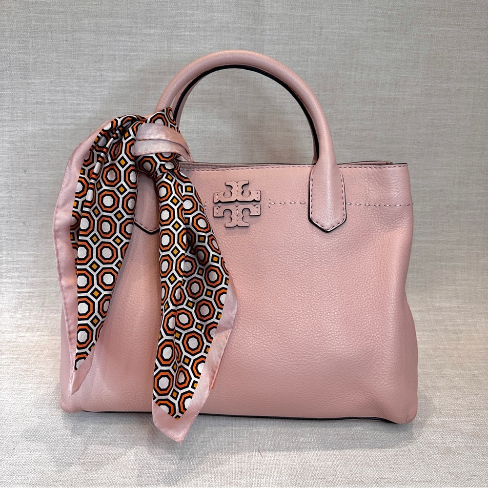 Tory Burch McGraw Triple-Compartment Satchel Bag in Pink Quartz- NEVER WORN